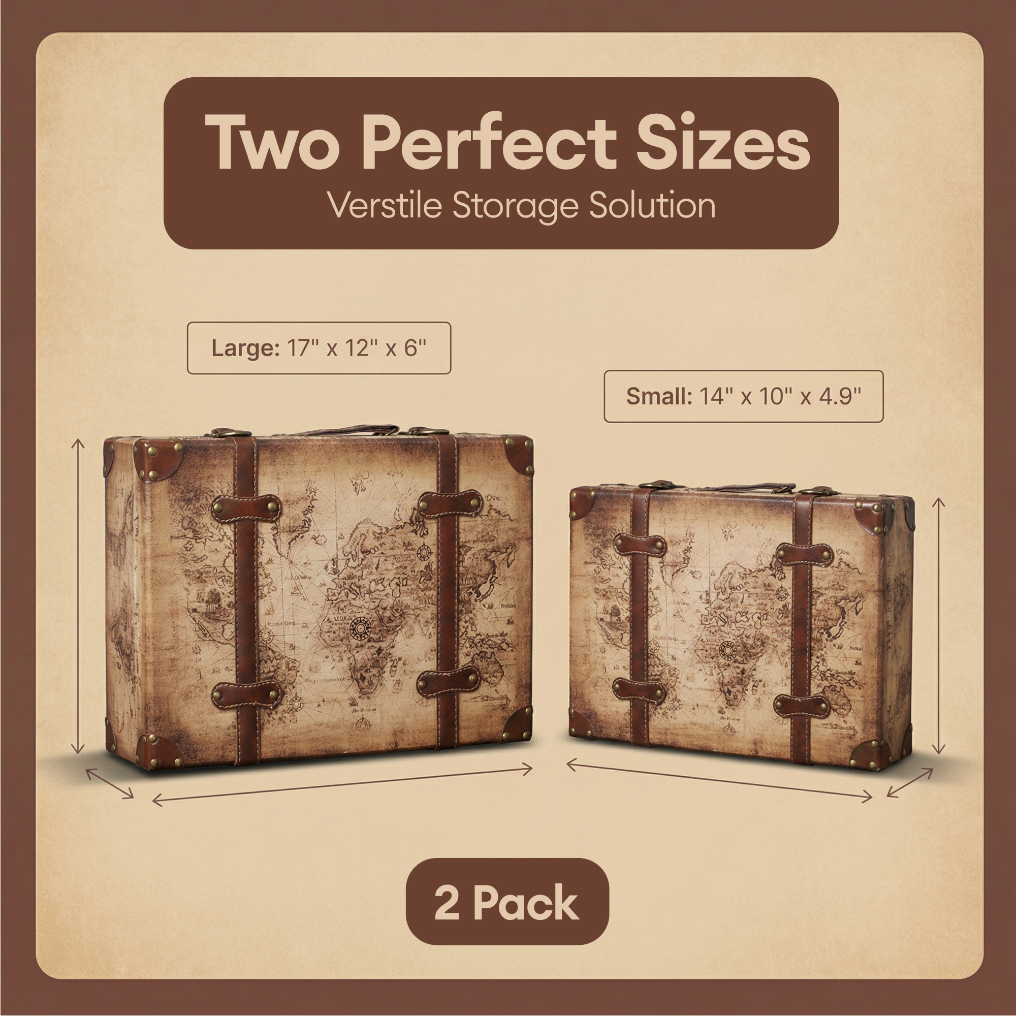 Vintiquewise Old World Map Leather Vintage Suitcase Set of 2